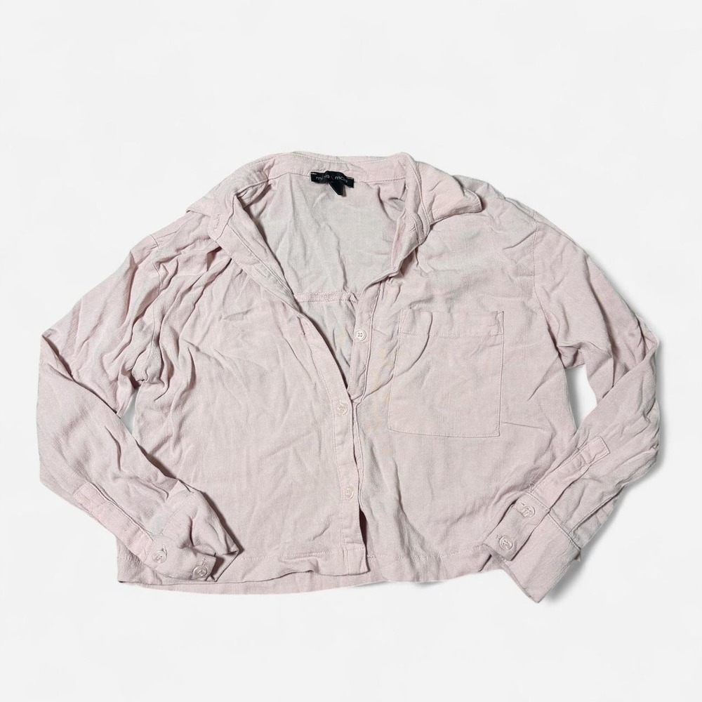 Moa Moa Pink Linen Button Up Crop Top Long Sleeve Boho Summer Small